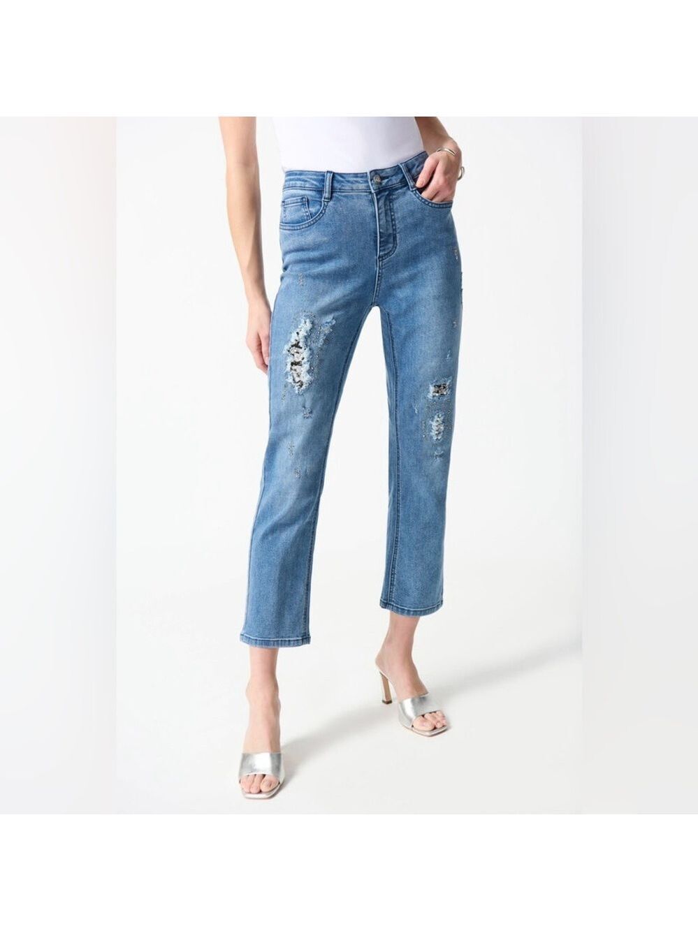 Joseph Ribkoff Embellished & Distressed Jeans Size 8 style 242921
